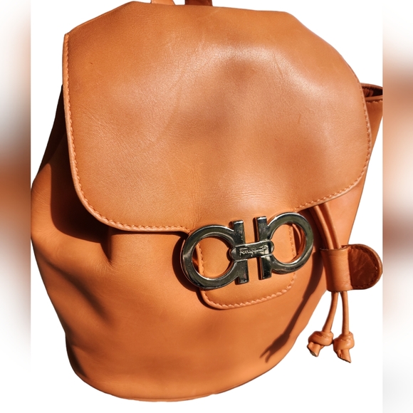 Ferragamo Gancini orange  mini backpack purse - Picture 3 of 7